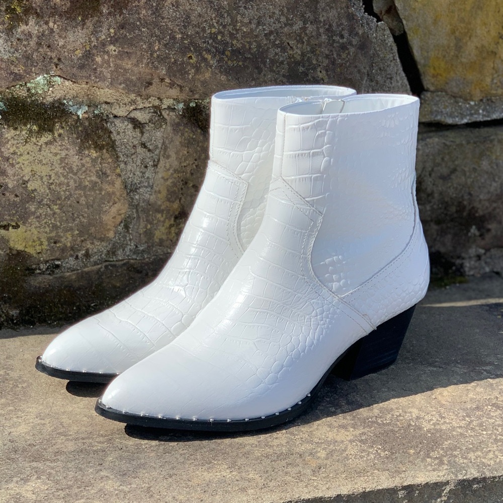 Aldo White Croc-Embossed Heeled Boots
